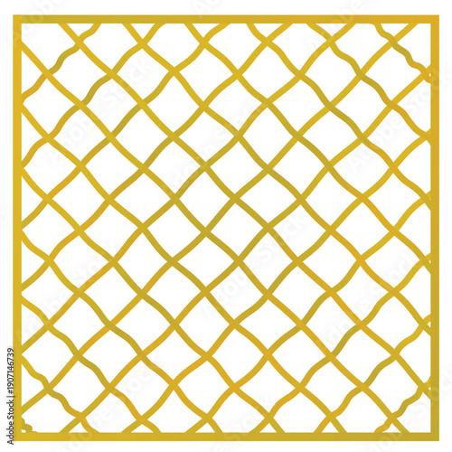 abstract hand drawn wavy lattice grid pattern with irregular intersecting lines in golden color for modern decorative background texture use