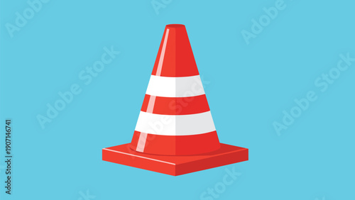 Bright orange traffic safety cone with reflective white stripes stands out against a solid blue background for high visibility.