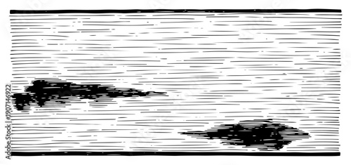 Abstract vintage etching background with horizontal hatching lines and ink blots