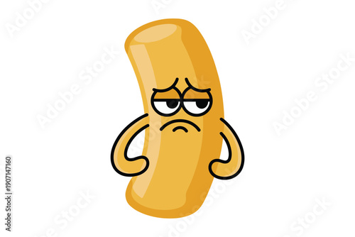 A cartoon illustration depicts a sad anthropomorphic French fry with downturned eyes and curved arms expressing dejection high-quality professional detailed.