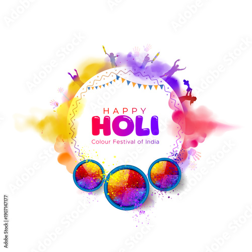 Colorful frame for holi fest. Traditional color festival of india card background illustration.