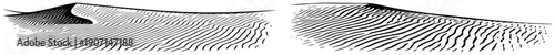Minimalist desert landscape with wavy lines representing sand dunes and topographical curves