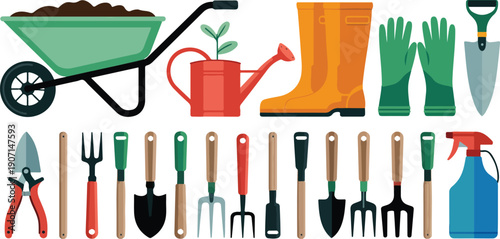 set of gardening tools