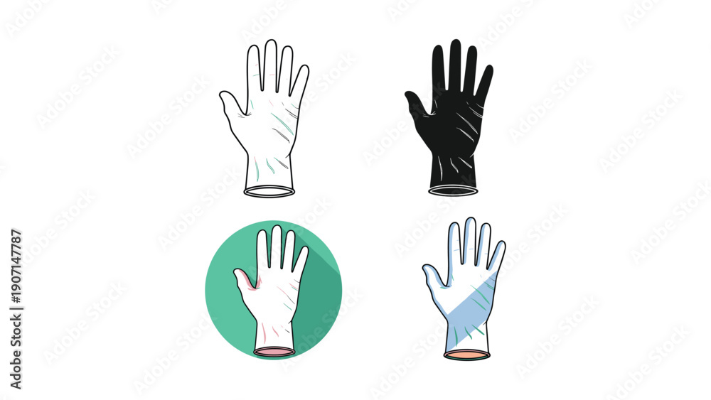 Obraz premium Glove icon set, protection and hygiene vector graphic, medical and safety.