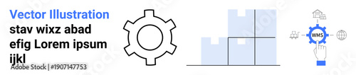 Gear with bar chart representing process improvement, hand interacts with AWS icon for cloud computing. Ideal for technology, data analytics, cloud solutions, automation, optimization, business
