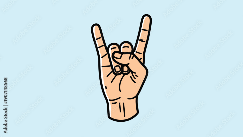 Obraz premium Hand gesture with index and pinky fingers raised in a rock on or horn sign represents music, rebellion, and youthful energy.