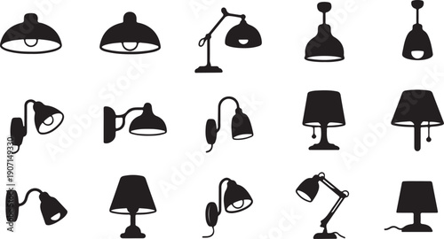 Lamp line icon set. Idea lamp icon collection. Flat style - stock vector.