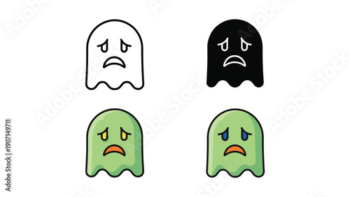 Sad ghost character, multiple styles, vector icons for Halloween and emotions