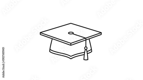 Minimalist black outline of a graduation cap with a tassel represents academic achievement, educational milestones, university commencement, and student success.