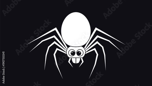 Friendly cartoon white spider with big eyes stands out against a pitch black background, perfect for halloween decorations and spooky children stories.
