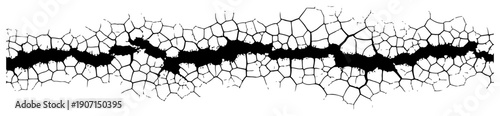 Abstract horizontal banner of a deep central fissure with spreading cracked lines