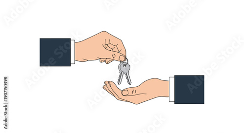 One hand is gently passing a small bunch of silver keys to another outstretched, open hand in a simple, straightforward exchange.