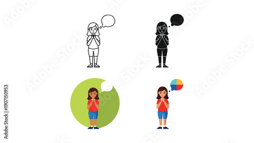 Child in Prayer or Plea Expressing Hope with Colorful Thought Bubbles