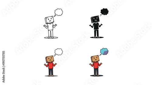 Person with a box on head icons, confusion, identity crisis