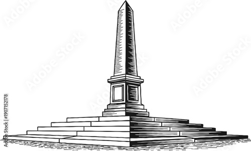 Obelisk monument with stone steps historical landmark, ancient architectural structure illustration