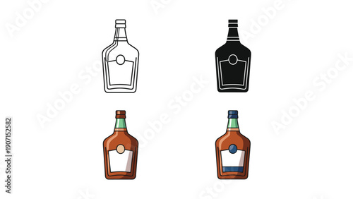 Whiskey Bottle with Label, Four Styles for Spirits and Craft Beverages