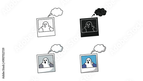 Ghost in Photo Frame with Thought Bubble, Four Styles for Spooky Fun