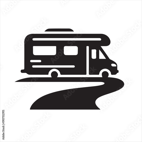 Camper van hidden road abstract silhouette line art logo design concept illustration