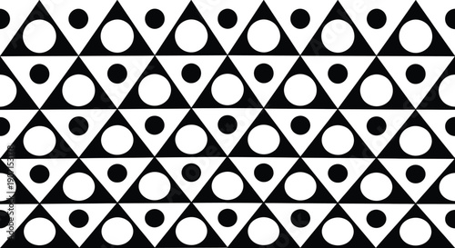 Black and White Geometric Texture Seamless Pattern Vector – Triangle and Circle Abstract Repeat