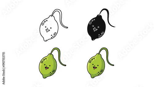 Smiling Lemon Icon Variety, Fresh Citrus Fruit Graphics in Different Styles