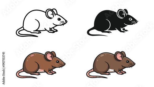 Four distinct mouse icons: outline, black silhouette, brown and dark brown.