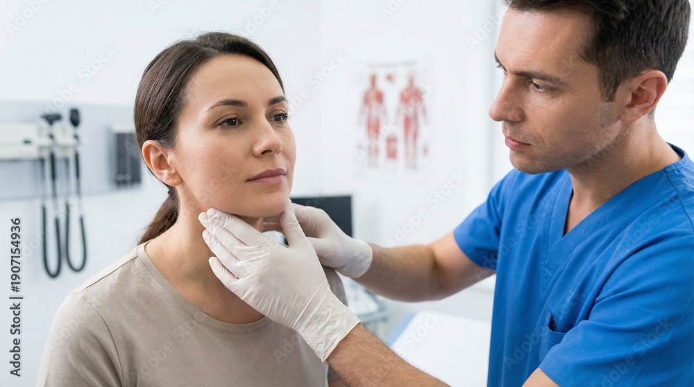 Obraz premium Doctor checking lymph nodes on a patient in a medical office