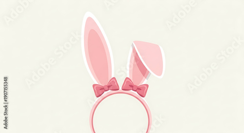 Pink bunny ears headband with bow on cream background for easter or spring themed party or celebration decoration easter