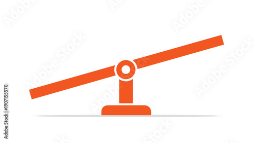 Orange seesaw icon on a white background representing balance and playground equipment in a minimalist and clean vector graphic design.