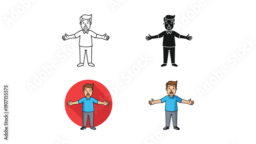 Man with Arms Wide Open, Showing Shock or Surprise, Icon Set