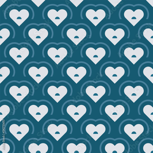 Simple Geometric Heart Shape Seamless Pattern on Dark Blue Background