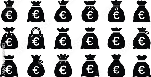 Collection of euro currency bags with one secured by a lock