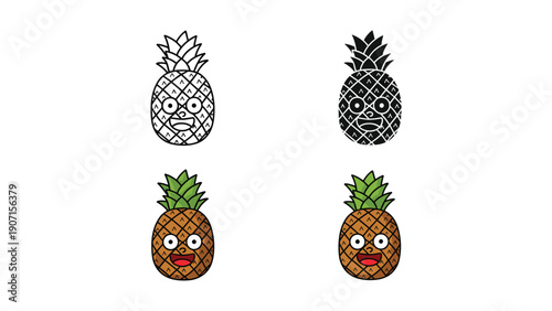 Funny Cartoon Pineapple with Big Eyes and Mouth, Expressing Excitement