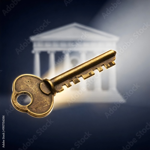 Antique Key Unlocking Institutional Authority Concept