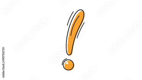 Bold orange exclamation mark with a shadow and motion lines symbolizing alert and warning and attention in a modern graphic design style.