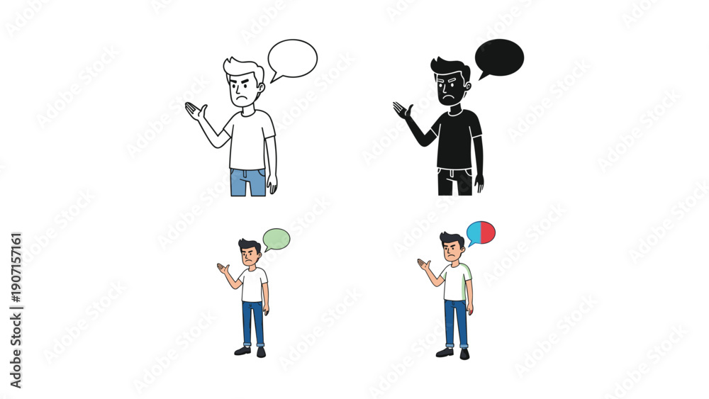 Fototapeta premium Man Arguing or Complaining, Thought Bubble Icons in Various Styles