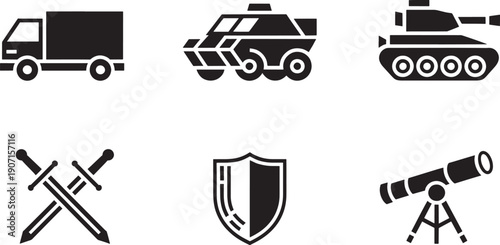 Military and defense truck armored car tank swords shield