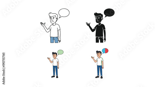 Man Arguing or Complaining, Thought Bubble Icons in Various Styles