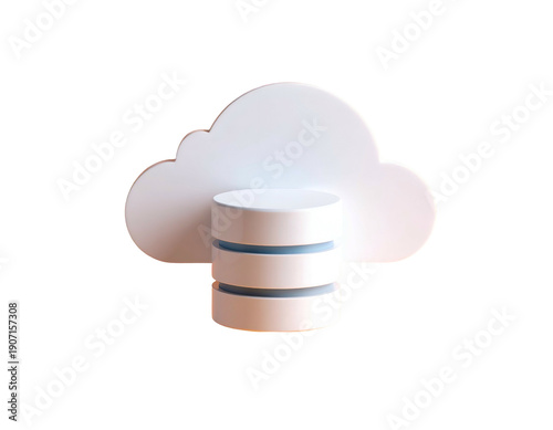 3D cloud shape behind cylinder database icon