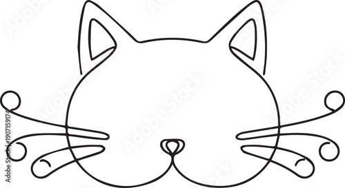 Minimalist line drawing of a cat s face with whiskers and ears
