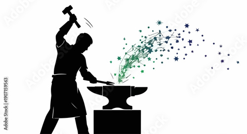 Blacksmith forging creative ideas into reality on an anvil