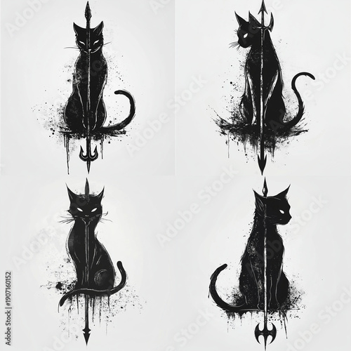 Trident and black cat Tattoo idea sketch