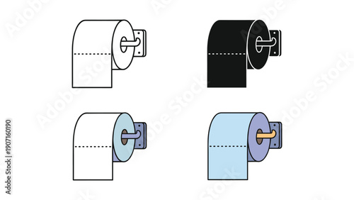 Toilet paper roll on holder icon set, vector graphics for bathroom and hygiene essentials