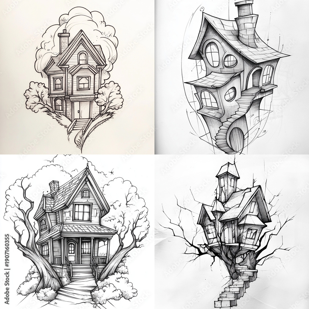 Fototapeta premium Styled house Tattoo idea sketch