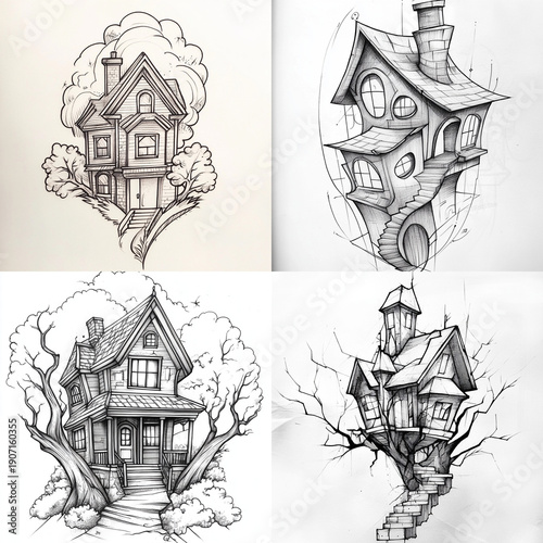Styled house Tattoo idea sketch