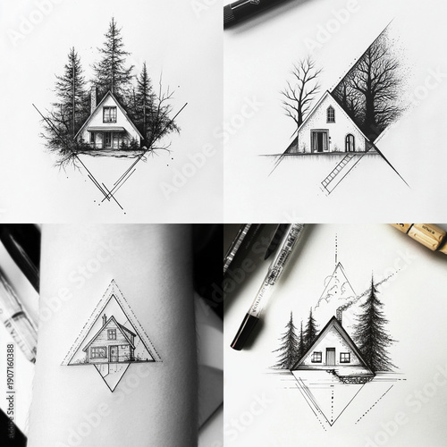 Minimal triangle shape house Tattoo idea sketch
