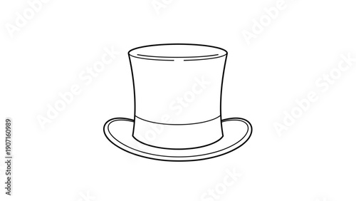 Classic top hat outline drawing representing formal wear elegance and magic shows in simple black and white vector illustration style.