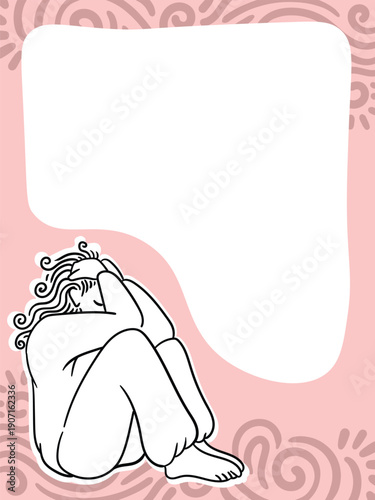 Poster or postcard design featuring a depressed or regretful person illustration. Suitable for emotional storytelling, mental health awareness, editorial art, and conceptual designs.