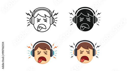 Person in Shock with Headphones: Line Art, Silhouette, and Color Variations