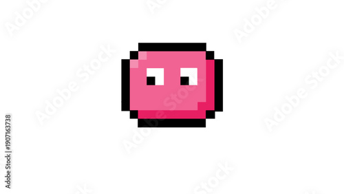 Charming retro-inspired pink pixel art character with a simple, friendly expression, perfect for vintage gaming themes and various digital design projects requiring a cute graphic asset