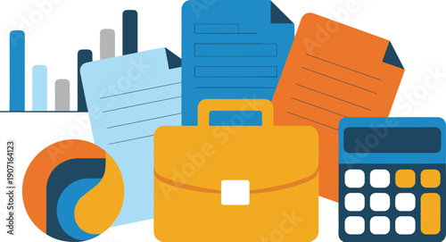 vector illustration of a set of office objects